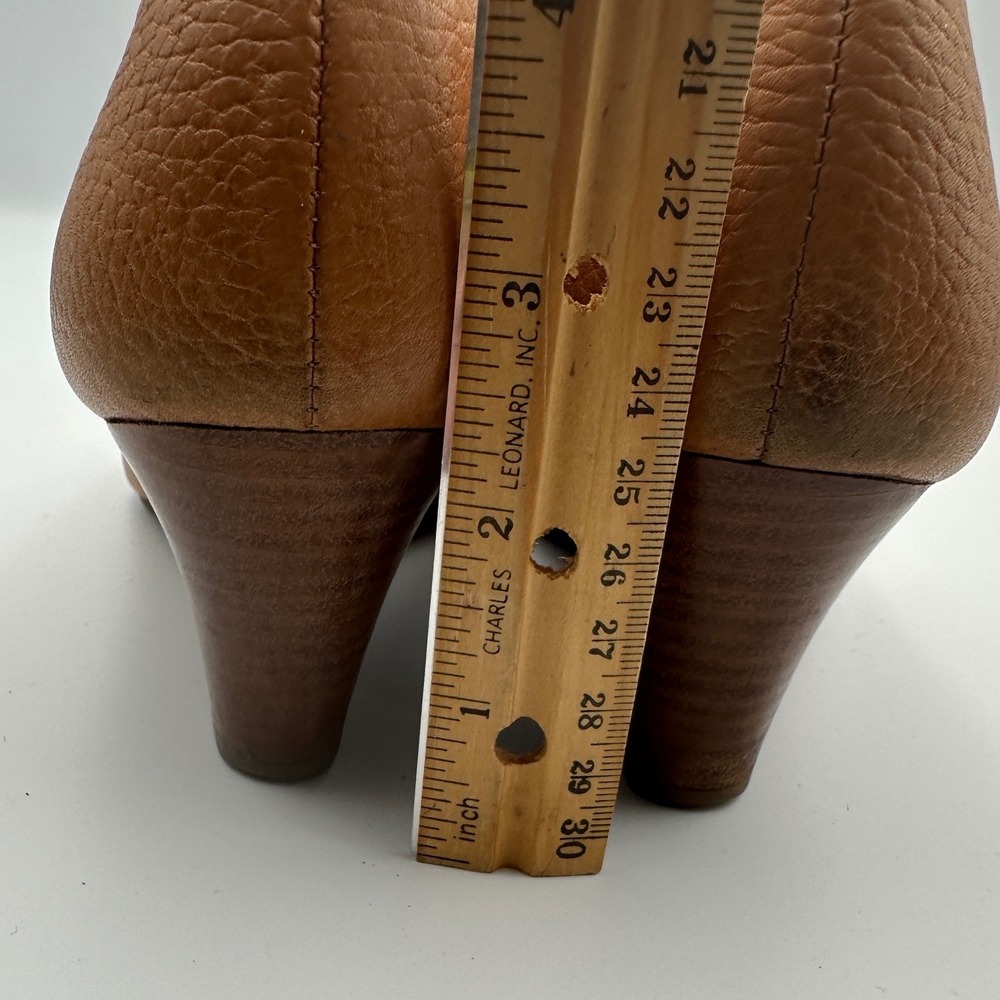 Tory Burch Sally Gold Peep Toe Wedge Heels Shoes Royal Tan‎ Leather 6.5 Designer - Picture 9 of 12